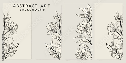Elegant floral banners with black line art on a light background