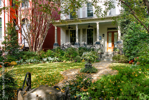 Vászonkép Historic rowhouse architecture with bay windows and autumn foliage Washington DC