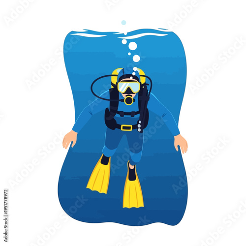 Scuba Diver Underwater Exploring Ocean Depths with Bubbles