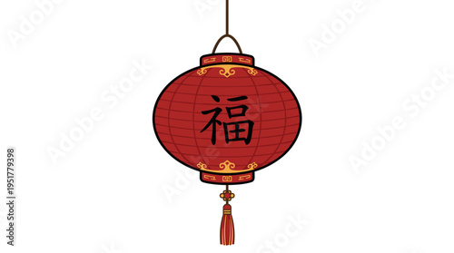 A paper lantern hangs on a Chinese street, a festive Asian light for religious and traditional holidays in China, depicted as an oriental fortune lamp in a vector illustration on a white background