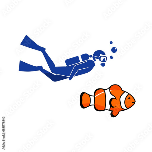 Scuba Diver Swimming Next to Colorful Clownfish Underwater