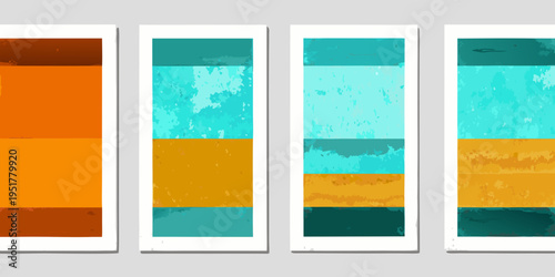 Abstract art featuring four panels with varying color block arrangements