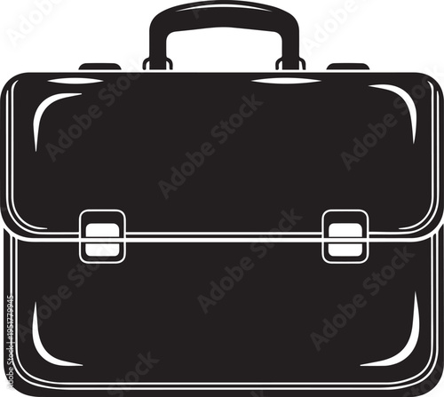 Classic Black Leather Briefcase Vector Icon – Business Office Bag and Portfolio Illustration Isolated on White