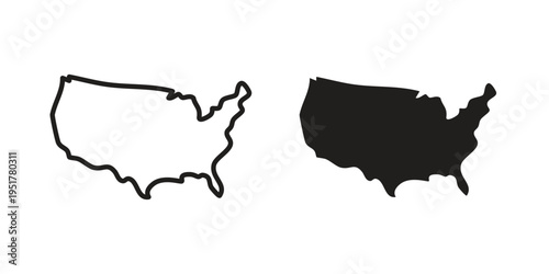America map icon linear vector outline, symbol logo design style