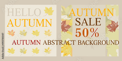 Autumn sale banners with colorful leaves and abstract background designs