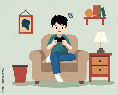 boy playing video games on sofa