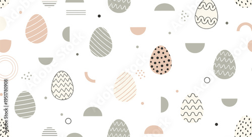 Minimal Easter Seamless Pattern with Abstract Eggs, Neutral Colors and Modern Geometric Shapes, Scandinavian Style Spring Holiday Background Design