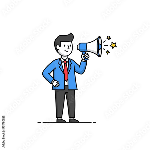 Man Holding Megaphone Speaking.