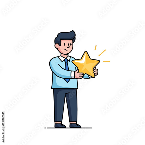 Man Holding Gold Star.