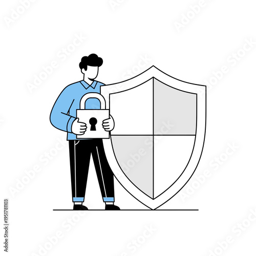 Man Holding Lock Shield.