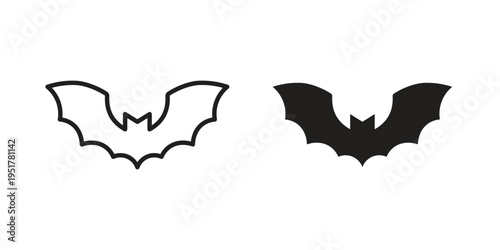 Bat icon linear vector outline, symbol logo design style