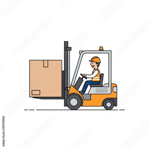 Man Operating Forklift Truck.