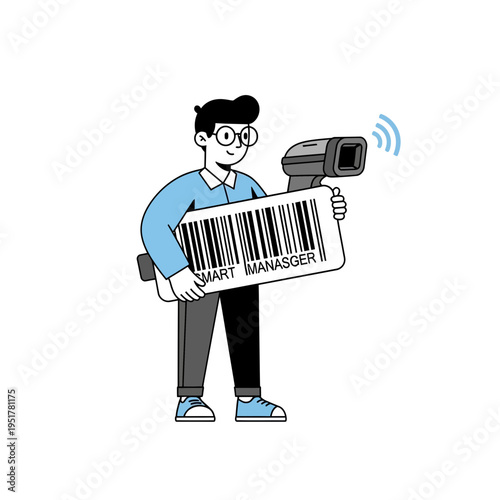 Man holding barcode scanner.