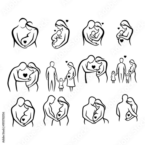 Pregnant Woman with Family Silhouettes - Parenthood and New Baby Celebration