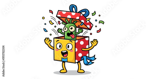 Cartoon Gift Box Character Celebrating.