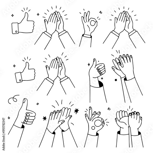 Doodle Gesture Hand Silhouettes - OK Sign, Thumbs Up and Apology Vector