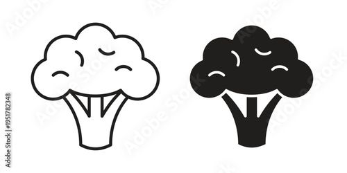 Broccoli icon linear vector outline, symbol logo design style