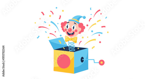 Colorful clown coming out of box.
