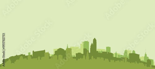 Green panoramic poster of the city skyline with solid background buildings on a hilly terrain of JACKSONVILLE, UNITED STATES