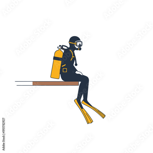 Scuba Diver Sitting on Edge of Platform Ready for Dive