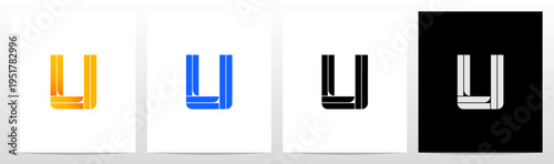 Parallel Geometric Rectangles Square Alphabet Initial Letter Logo Design U