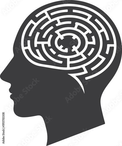 Schilderij op canvas Human Head Silhouette with Maze Brain Concept for Overthinking and Mental Confus