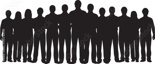 Large group of people silhouette illustration standing in row showing community and unity