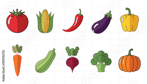 Organic vegetable line icon set for healthy food, vegan diet and grocery app UI