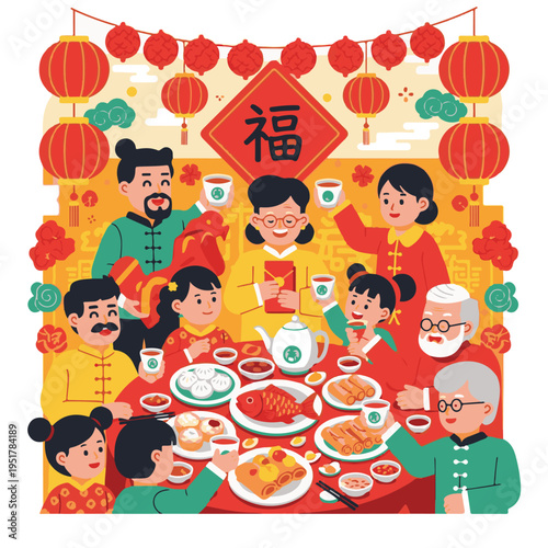Family enjoying traditional chinese new year.