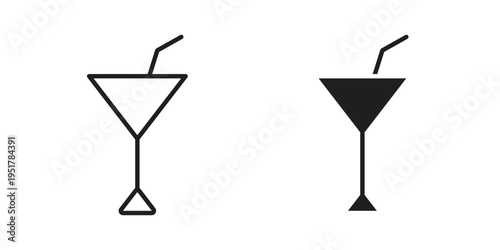 Citrus Martini glass icon linear vector outline, symbol logo design style