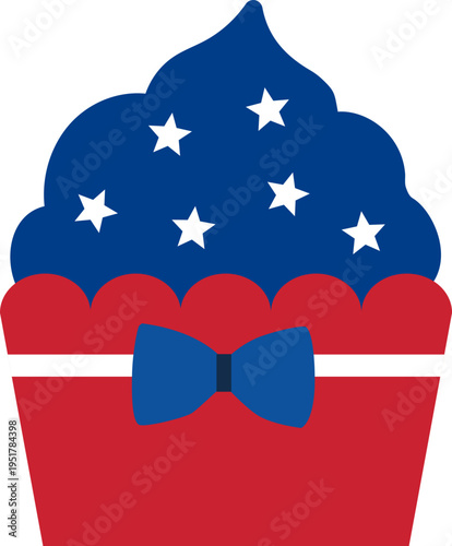 American patriotic cupcake with stars  for Fourth of July celebration vector illustration.
Red white and blue cupcake with star topping for Independence Day party design
Transparent background. svg.