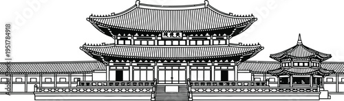 Gyeongbokgung Palace vector black and white on white background