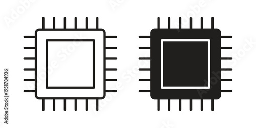 Computer chip icon linear vector outline, symbol logo design style