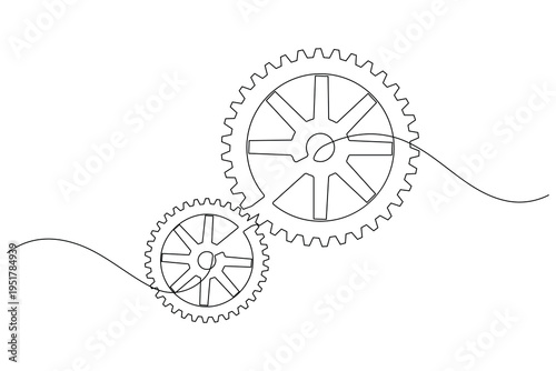 Gear continuous single line drawing minimalist style isolate outline illustration for industrial design
