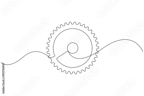 Gear continuous single line drawing minimalist style isolate outline illustration for industrial design