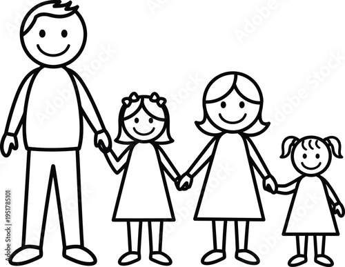 A happy family of four holding hands together