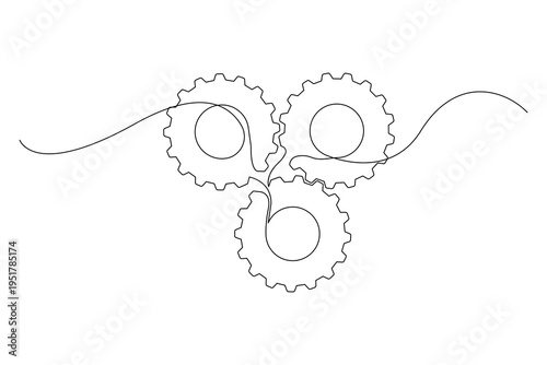 Gear continuous single line drawing minimalist style isolate outline illustration for industrial design