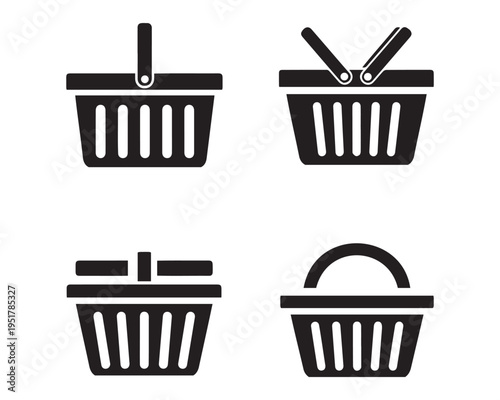Shopping basket retail glyph icon set