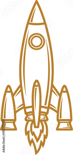Golden line art rocket ship blasting off