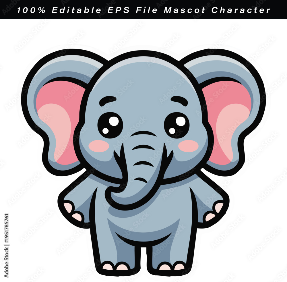 Obraz premium Cute pixel art elephant mascot character in editable vector format
