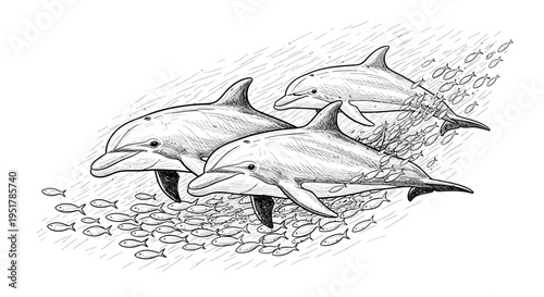 Three dolphins swimming together in the ocean