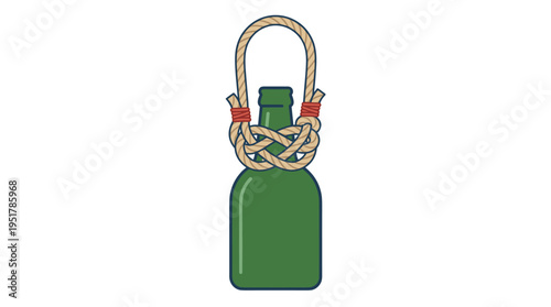 A jug sling is secured by a bottle knot made with rope, featuring a binding loop structure; it includes a safe utility string and a cord for attachment, as well as safety lace and twine construction