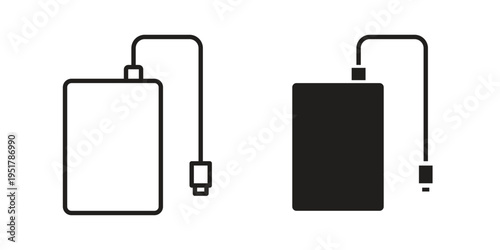 External hard drive icon linear vector outline, symbol logo design style