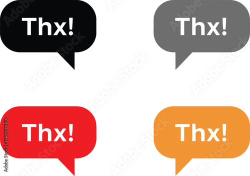 Four colorful speech bubbles each displaying the text thx in different colors Vector