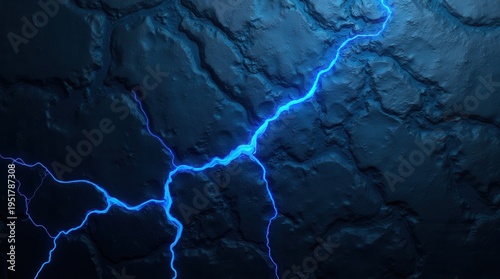 Abstract dark stone texture with glowing blue neon light cracks and fissures 
