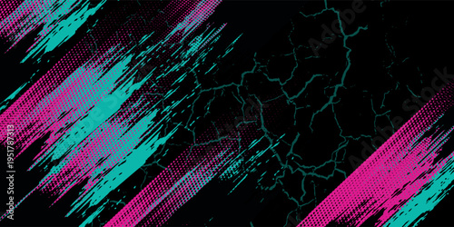 Car sticker wrap banner abstract sporty lines pink blue greenish grunge color combination brush storm thunder modern pattern racing motorsport. eps10.