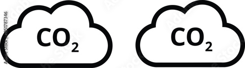 Two simple black outline cloud icons featuring the chemical symbol for carbon dioxide gas inside Vector