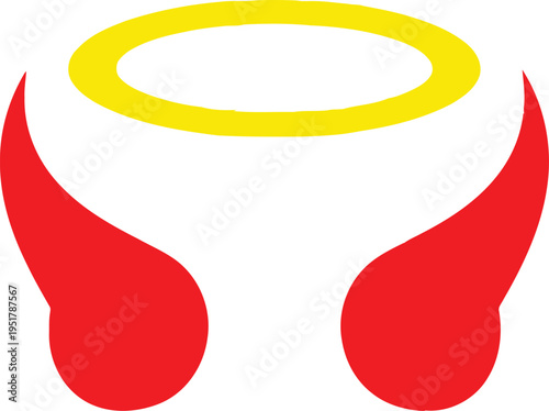 Whimsical cartoon depiction of devil horns with a halo Vector