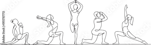 Gymnast, yoga, fitness people, training set one line art. Continuous line drawing sports, pilates, athletics, lunges, strength, athletic, woman, gym. one line Icon drawing