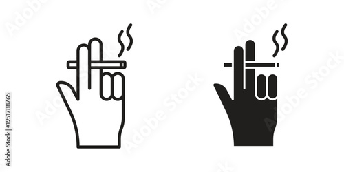 Hand holding cigarette icon linear vector outline, symbol logo design style